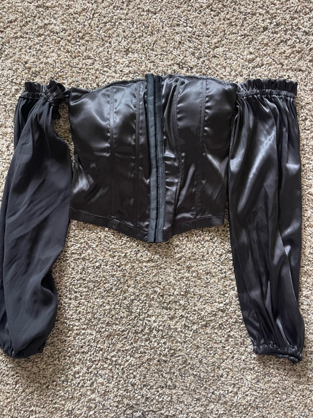 Hot Miami Styles Black Off-Shoulder Satin Corset Top
